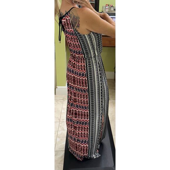 London Times medium Maxi geometric stripe sleeveless front tie dress - Picture 3 of 6